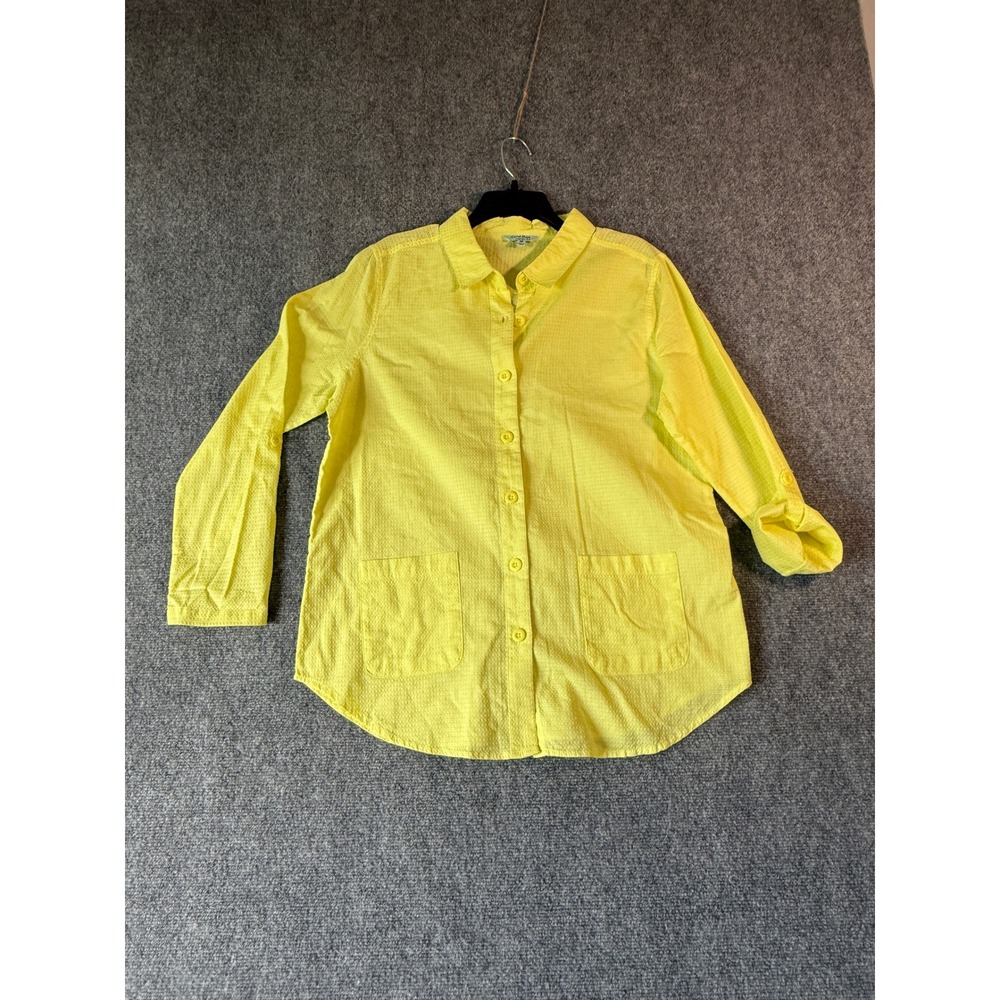 Coral Bay‎ Energy Women's Yellow Textured Button Up Shirt Tunic Top